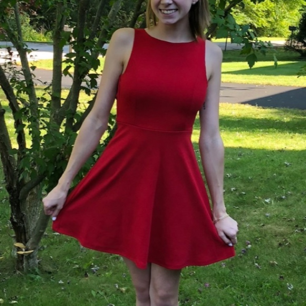Red open back dress
